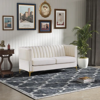 Современный бархатный европейский диван, удобная подушка с независимыми пружинными пакетами для 3-местного дивана в гостиной, ткань бежевая