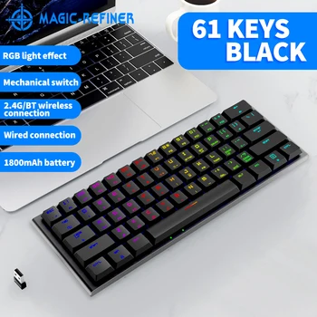 Трехрежимная Механическая клавиатура Magic-Refiner MK28, 61 Клавиша, Поддержка RGB-клавиатуры, Проводное подключение BT5.0/2.4 G/USB, Красные переключатели