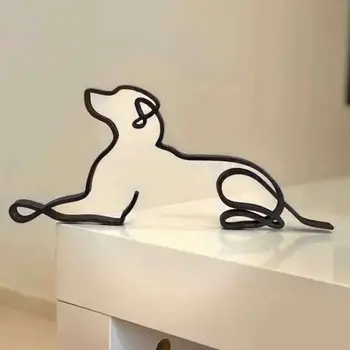 Художественная скульптура собаки, Металлическая собака, Абстрактное минималистичное искусство, Железные фигурки, Офисные настольные аксессуары для украшения дома, милая миниатюра