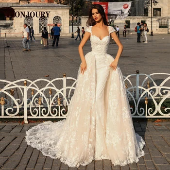 Шикарное свадебное платье BONJOURY Со съемными рукавами-шлейфами для женщин, роскошные свадебные аппликации из тюля, Vestidos De Novia На заказ